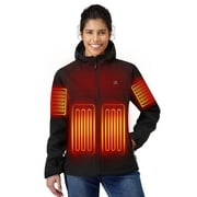 ULUSERN Heated Jacket for Women with 12V Battery Pack Included,Soft Shell Electric Heating Coat with 5 Large Heating Areas(L)