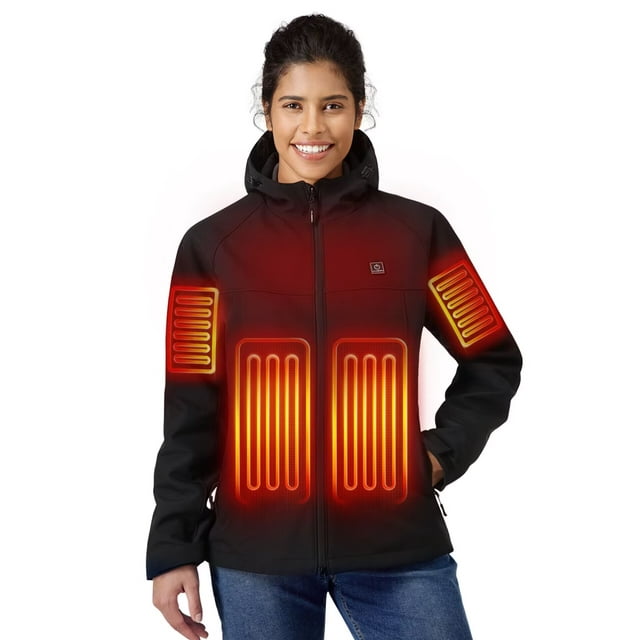 ULUSERN Women's Heated Jacket with 12V Battery, Soft Shell, 5 Heating