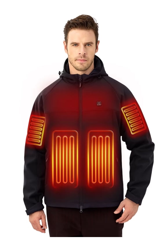 Heated Jacket for men with 12V Battery Pack Included,Soft Shell Electric Heating Coat with 5 Large Heating Areas(L)