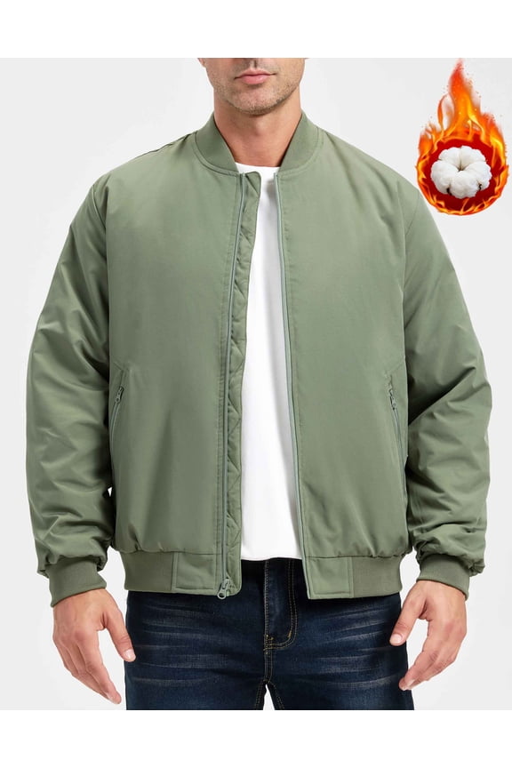 Men's Jackets-Bomber Jacket Fall Winter Warm Windbreaker Full Zip Casual Padded Coats (M,Green)