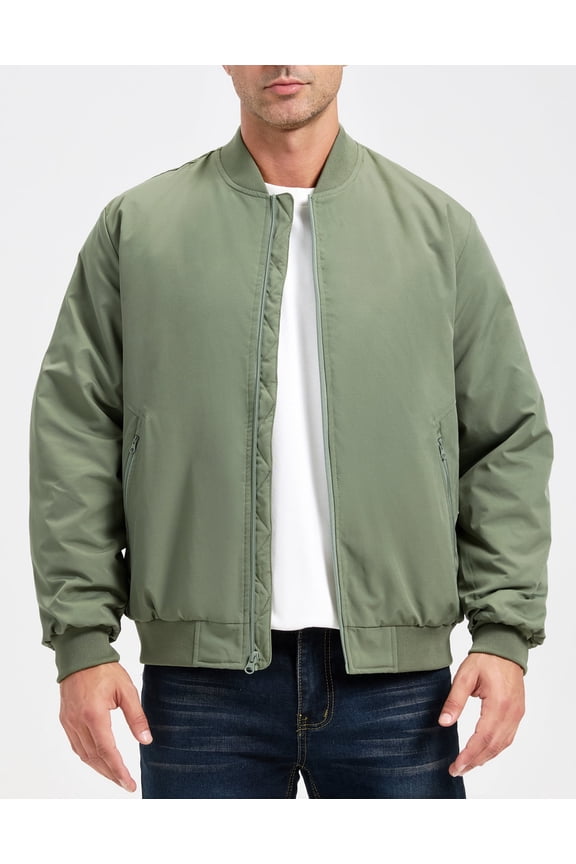 Men's Jackets-Bomber Jacket Fall Winter Warm Windbreaker Full Zip Casual Padded Coats (L,Green)