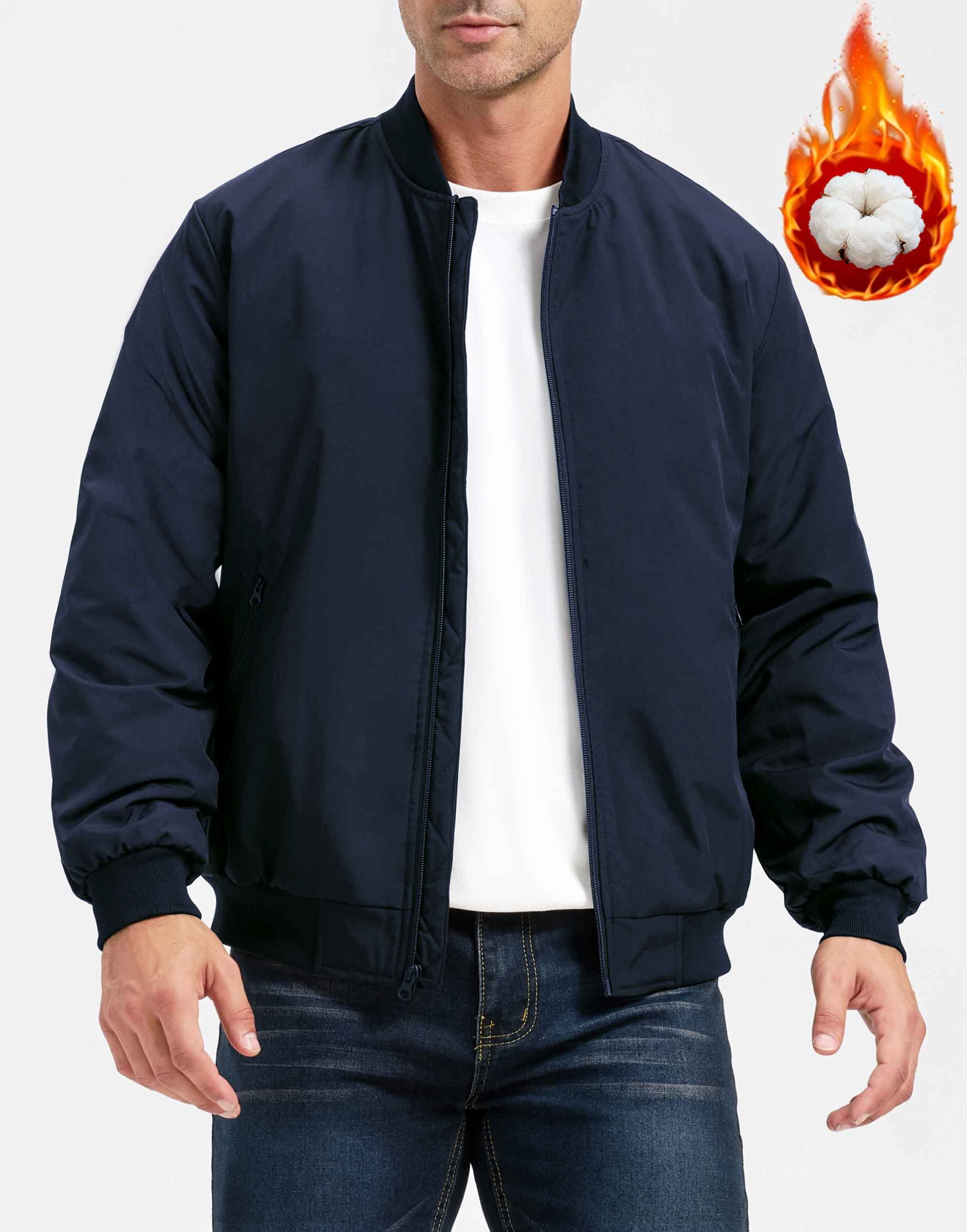Men's Jackets-Bomber Jacket Fall Winter Warm Windbreaker Full Zip Casual Padded Coats (XL,Navy Blue)