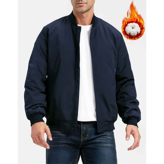 ULUSERN Men's Jackets-Bomber Jacket Fall Winter Warm Windbreaker Full Zip Casual Padded Coats (M,Navy Blue)