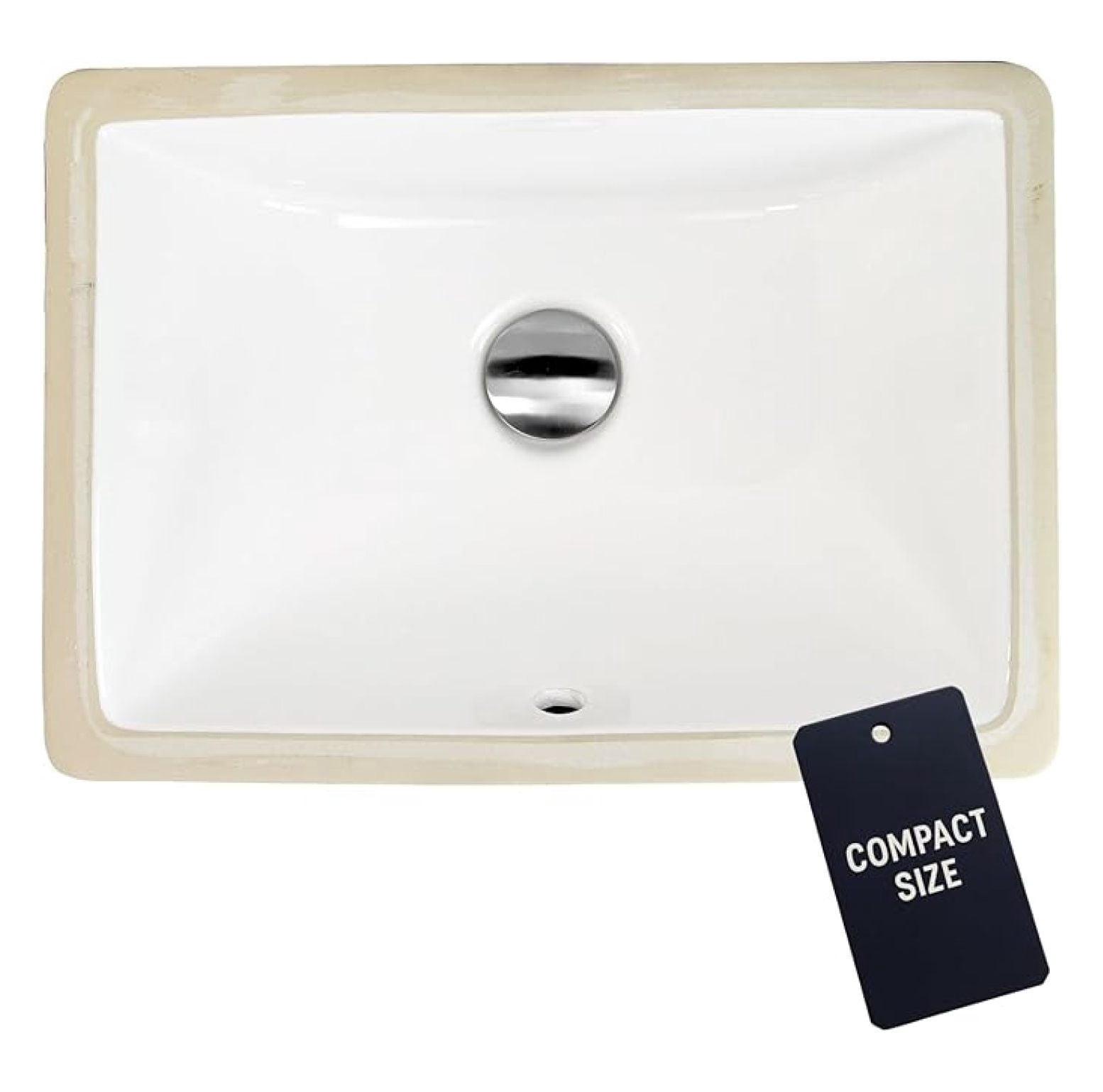 UM-16x11-W, White Undermount Bathroom Sink – 16" x 11" Bath Vanity Sink, Rectangular Bowl, w Overflow, High Gloss White Vitreous China, Scratch & Stain Resistant – Great Point