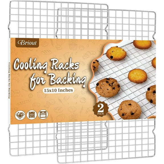UM 2PCS Cooling Racks for Cooking and Baking - 15x10 Inches Heavy Duty Stainless Steel Wire Rack for Baking, Grilling, Roasting - Oven & Dishwasher Safe - Fits Jelly Roll Sheet Pan-Silver