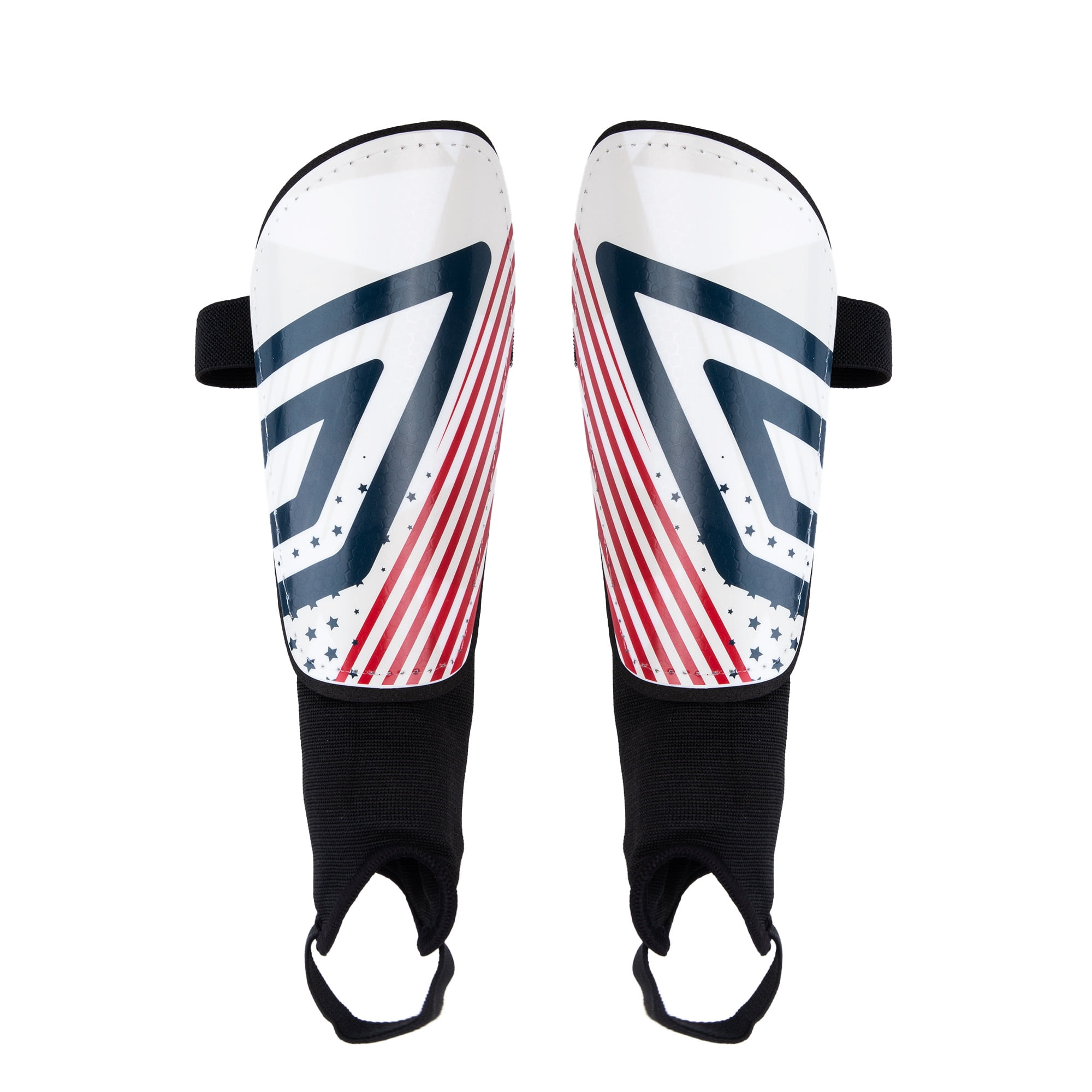 Umbro Americana Youth Small Stirrup Soccer Shin Guards for Kids - Red, White & Blue