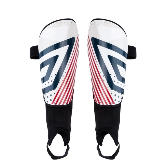 Umbro Americana Small Stirrup Soccer Shin Guards for Kids - Red, White & Blue