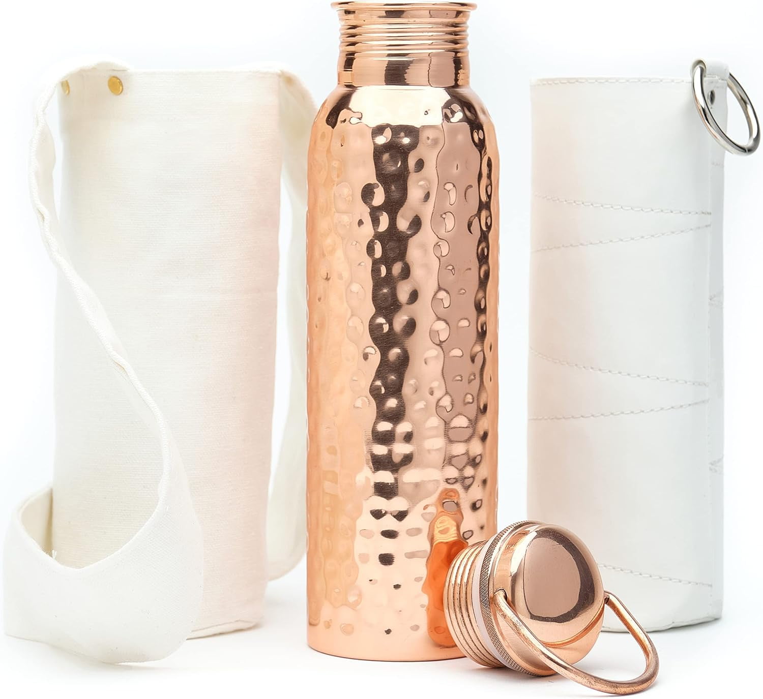 UM Authentic Ayurvedic Copper Water Bottle With Handle (34 oz/1000 ml) | Lab-Tested, Leak-Proof | Includes Free Sleeves & Carrying Bag | Ideal for Drinking Water