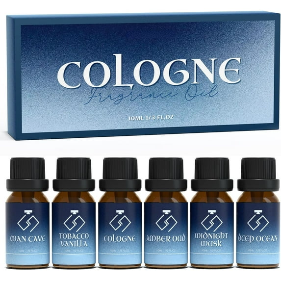 UM Cologne Fragrance Oils Set, Essential Oils for Diffuser | Deep Ocean, Cologne, Amber Oud, Tobacco Vanilla, Man Cave, Midnight Musk, Diffuser Oil Scents for Candle Making, Soap Making