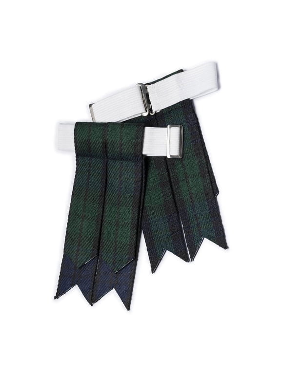 Kilt Flashes for Men with Heavy Buckle Adjusters, Plain Kilt Hose Tartan Kilt Sock Flashes (Black Watch)
