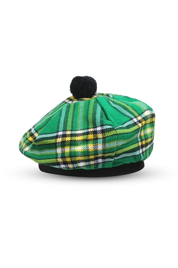 Scottish Traditional Tam o' Shatner Acrylic Wool Tammy Hat Flat Bonnet Kilt Many Tartans (Irish Green 007tcp)