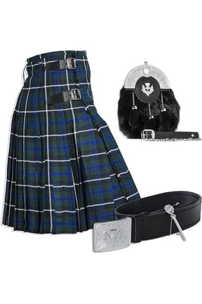 Tartan Kilt Set - 05 Pieces Kilt Accessories for Men, Scottish Outfit (Blue Douglas, Belly Button Waist 50")