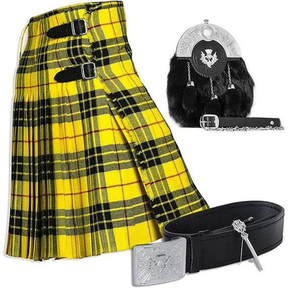 UMAM Tartan Kilt Set - 05 Pieces Kilt Accessories for Men, Scottish Outfit (Macleod of Lewis, Belly Button Waist 54")