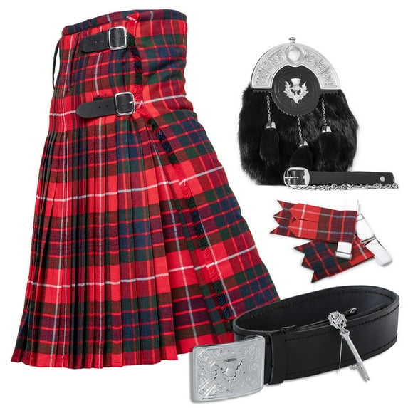 UMAM Tartan Kilt Set - 06 Pieces Kilt Accessories for Men, Scottish Outfit (Fraser, Belly Button Waist 30")