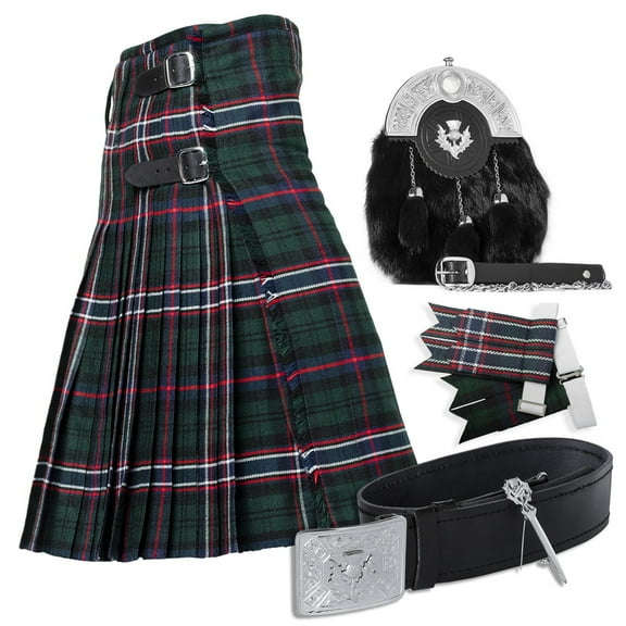UMAM Tartan Kilt Set - 06 Pieces Kilt Accessories for Men, Scottish Outfit (Scottish National, Belly Button Waist 30")