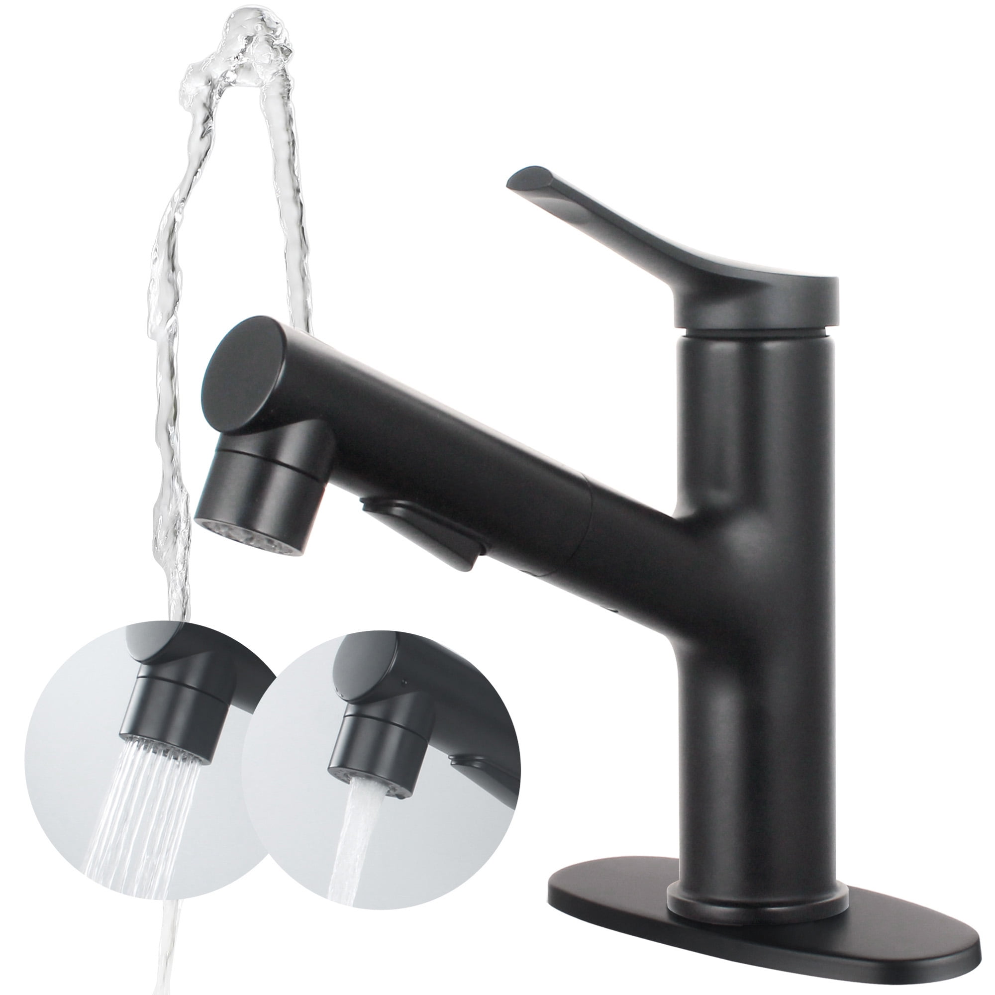 UMANYI Matte Black Bathroom Faucet with 3-Mode Pull Out Sprayer, Single ...