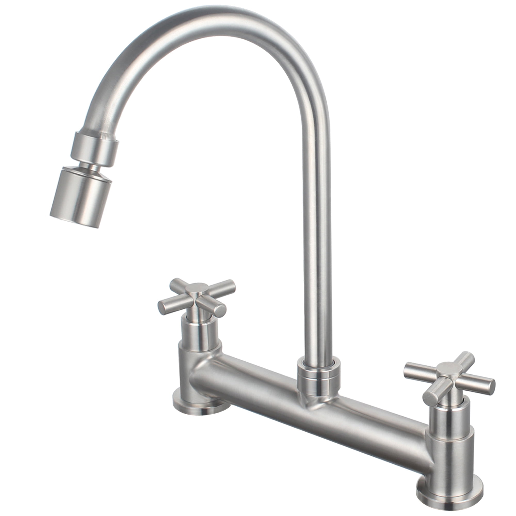 UMANYI Kitchen Faucet Deck Mount 8" Spread 2 Hole Double Handle Utility Sink Faucet Bridge Commercial Faucet with Aerator Sprayer 6" Spout
