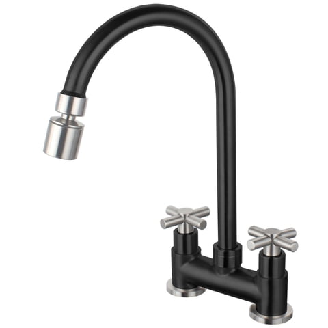 UMANYI Matte Black Bar Pre Faucet 2 Hole 4 inch Deck Mount Utility Laundry Faucet Stainless Steel 2 Handle Brushed RV Mini Kitchen Commercial Sink Faucet with Aerator SSKF10-1ZA