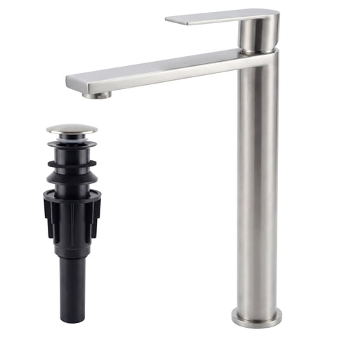 UMANYI Tall Bathroom Vessel Sink Faucets for Sink 1 Hole Single Hole Single Handle Stainless Steel Brushed Nickel Vanity Vessel Faucet with Pop-up Drain