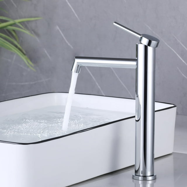 UMANYI Tall Bathroom Vessel Sink Faucets in Chrome with Lines Single Hole Single Handle Stainless Steel Vanity Vessel Faucet for Sink 1 Hole