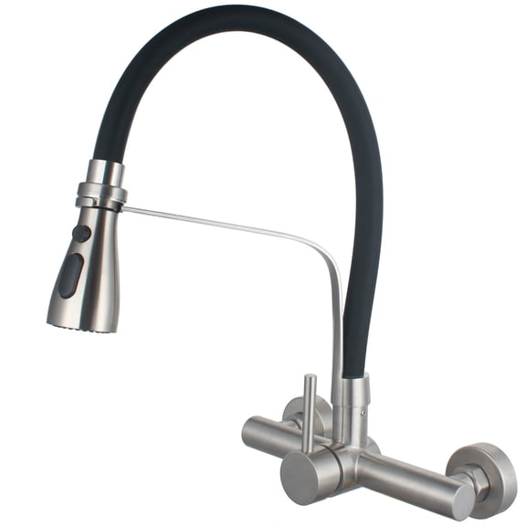 UMANYI Wall Mount Commercial Kitchen Faucet with Pull Down Sprayer 8 Inch Center Stainless Steel Brush Nickel Restaurant Laundry Utility Sink Faucet 3 Functions SSKF17-2DC