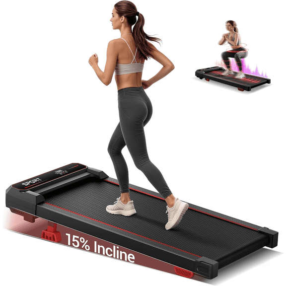 UMAY 15% Incline Under Desk Walking Pad, 3in1 Treadmill with Vibration, 3.0 HP Motor, 300 lbs Capacity, LED Display & Remote