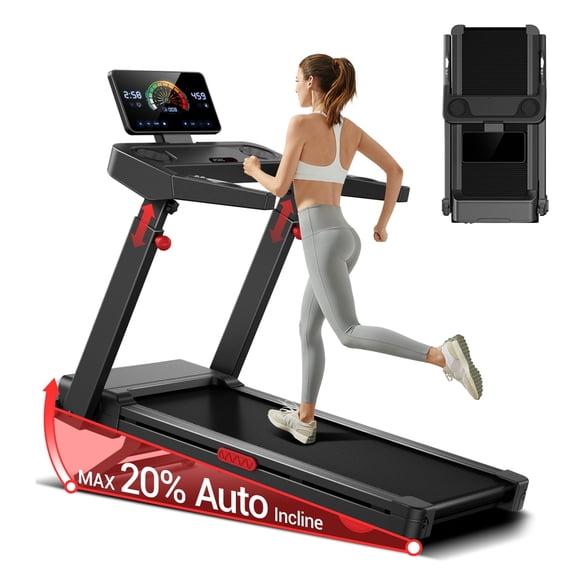 UMAY Folding Treadmill with 20% Auto Incline, 400 lbs Capacity, 3.5 HP Motor, 9.5 MPH, Wide Belt & Adjustable Handrails for Home