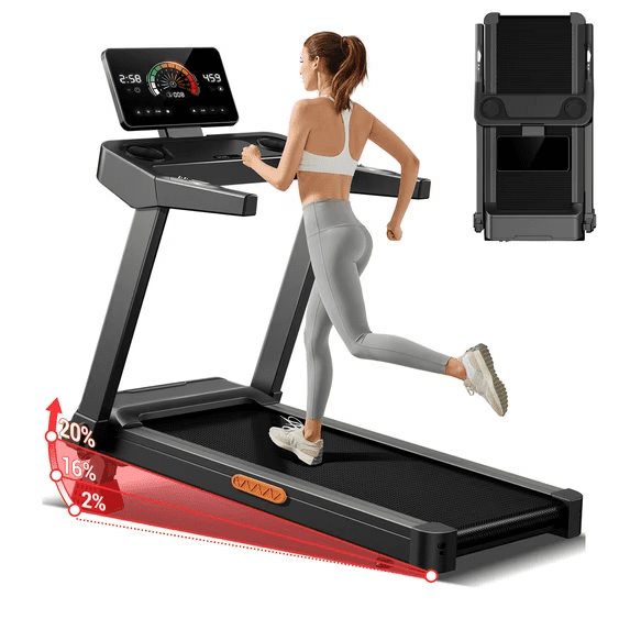 UMAY Treadmill for Home, Folding Treadmill, 20% Incline, 3.5HP Quiet Brushless Motor, 0-8.7MPH, 400 LBS, Touchscreen, Heart Rate Monitor