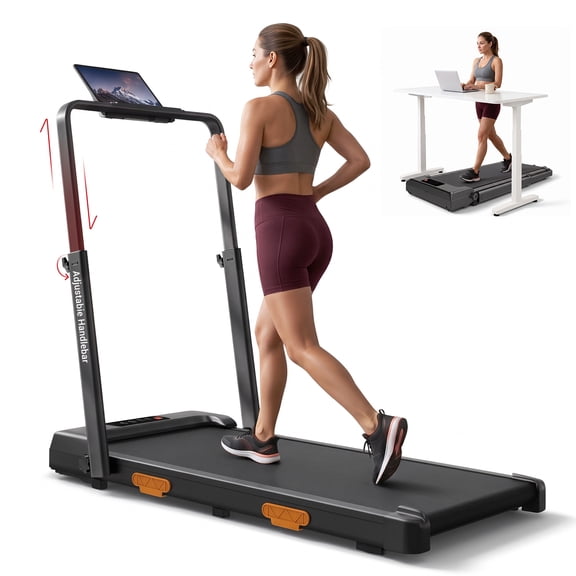 UMAY Walking Pad Treadmill for Home, Adjustable Height Handlebar, 3.0HP Quiet Motor, 350 LBS Capacity, 0.6-5MPH, Folding Under Desk Treadmill with Shock Absorption