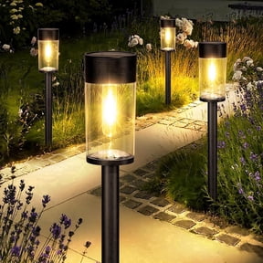 UME 10 pack Solar Pathway Lights Outdoor, Stainless Steel, Auto On/Off, Warm White LED, Black