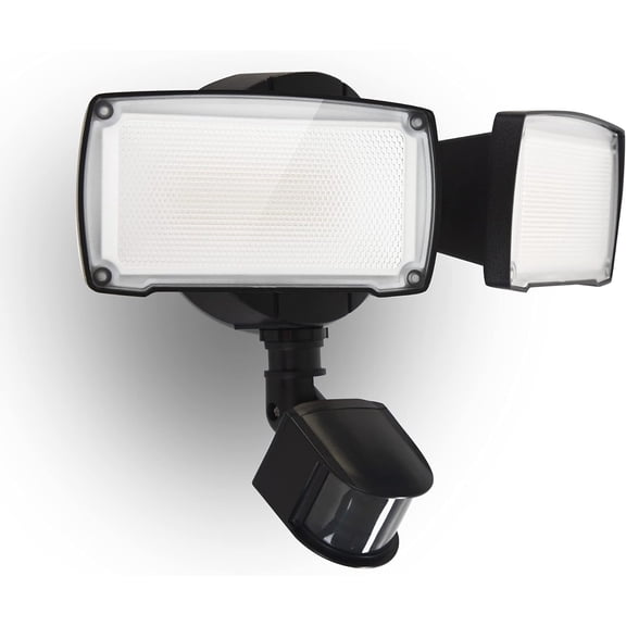 UME 19W LED Motion Sensing Floodlight, Dual Heads, 2000 Lumens, 5000K Daylight, IP65 Waterproof, Dusk to Dawn Security Light, Black