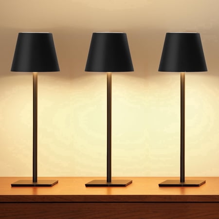 UME 3 Pack Cordless Rechargeable Table Lamp, Waterproof Dimmable with Touch Control for Living room, Bedroom, Black
