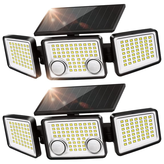 UME Solar Light Outdoor waterproof, 152 LED 600 Lumen Motion Sensor Outdoor Lights, 3 Modes 270° Wide Angle Solar Flood Light for Patio Garage Yard Entryways, 2 Pack