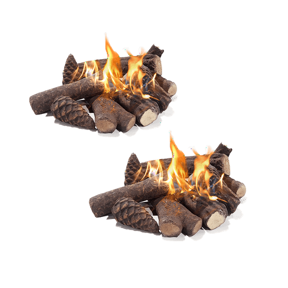 UMI Patio 18-Piece Ceramic Gas Fireplace Logs Set, Realistic Fake Wood for Indoor/Outdoor Fireplaces & Fire Pits