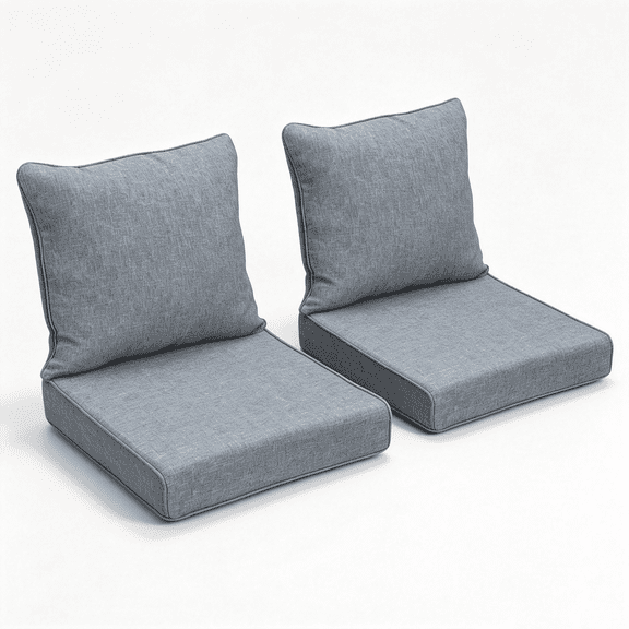 UMI Patio 2-Piece Outdoor Deep Seat Cushion Set, 24 x 22 x 4.3 in Replacement Cushions for Patio Furniture, Wicker Chairs and Sofas, Water-Resistant Fabric, grey