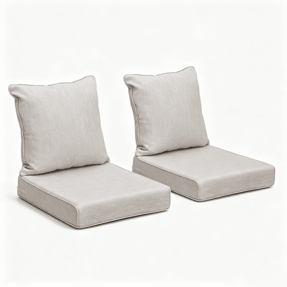 UMI Patio 2-Piece Outdoor Deep Seat Cushion Set, Khaki,24 x 22 x 4.3 in Replacement Cushions for Patio Furniture, Wicker Chairs and Sofas, Water-Resistant Fabric