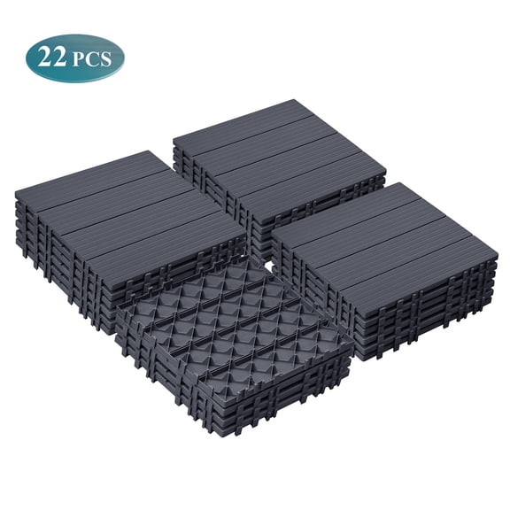 UMI Patio 22 Pack Dark Gray Interlocking Plastic Deck Tiles,11.6 x 11.6 Inch Outdoor Patio Floor Tiles Waterproof Drainage Modular Flooring Tiles for Balcony,Garden,Backyard,Porch