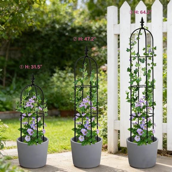 UMI Patio 64.2"H Garden Obelisk Trellis, Metal Plant Support for Climbing Vines & Roses, Black