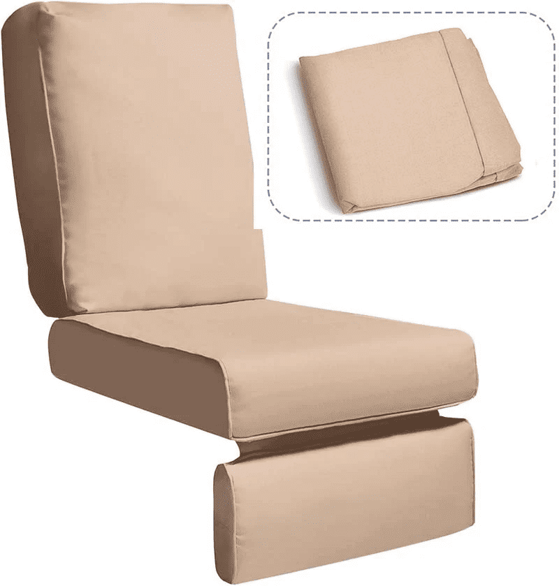 UMI Patio Recliner Cushion Cover, Khaki – Outdoor Replacement Seat & Back Cover for Wicker Chair, Waterproof & Removable, 27.6" x 23" x 26.7"