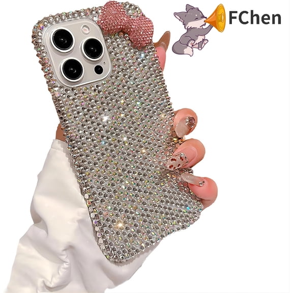 UMICASE for iPhone Case, Cute Glitter Rhinestone Bling Bow Suitable for Girls Fall-Arrest Shockproof Phone Case (White,iPhone 11)