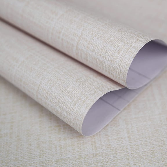 UMIGGEE 15.7 in x 196.8 in Beige Linen Wallpaper Texture Wallpaper PVC Self-Adhesive Peel and Stick DIY Faux Imitation Cloth Vinyl Film Wall Sticker Solid Color Decorate Furniture Bedroom Cabinet