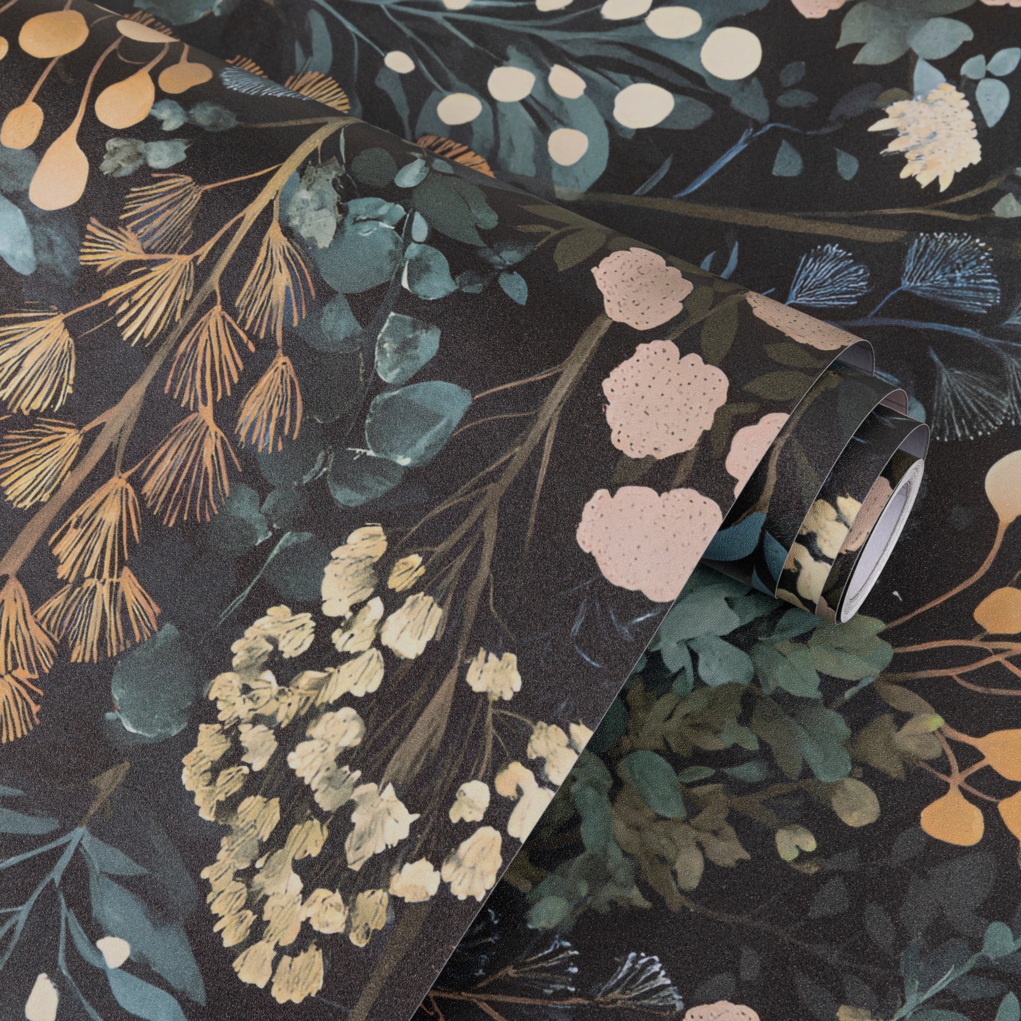 UMIGGEE 17.3-in x 393-in Floral Wallpaper Peel and Stick Black Wallpaper Self Adhesive Flower Wall Paper Multicolor Contact Paper Home Decor Wall Covering Old Furniture Renovation