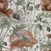 UMIGGEE 17.7-in x 393-in Floral Peel and Stick Wallpaper Vintage Floral Contact Paper Textured Boho Floral Wallpaper