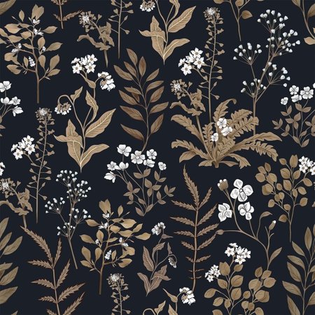 UMIGGEE 17.3-in x 393-in Floral Wallpaper Peel and Stick Floral Black Wallpaper Self Adhesive Flower Wall Paper Contact Paper Home Decor Wall Covering Old Furniture Renovation
