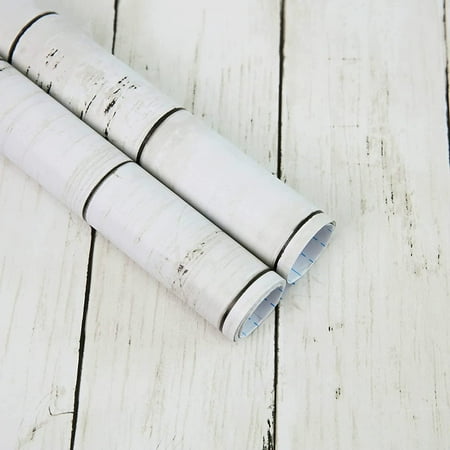 UMIGGEE 17.7" x 393.7" Wood Wallpaper White Self Adhesive Paper Removable Wood Peel and Stick Wallpaper Home Decorative Wall Covering Vintage Wood Panel Interior Film Easy to Clean