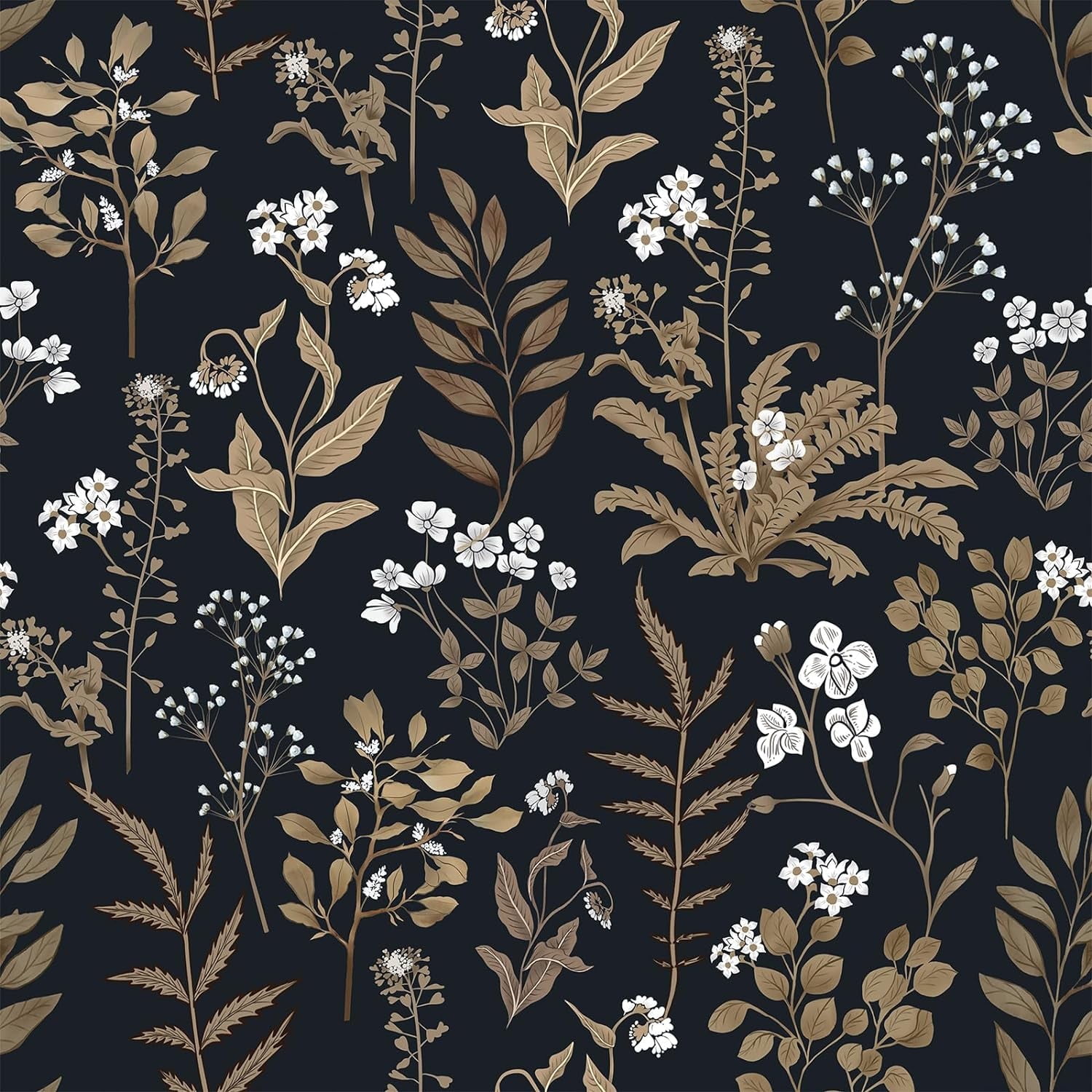 UMIGGEE 17.3-in x 393-in Floral Wallpaper Peel and Stick Floral Black Wallpaper Self Adhesive Flower Wall Paper Contact Paper Home Decor Wall Covering Old Furniture Renovation