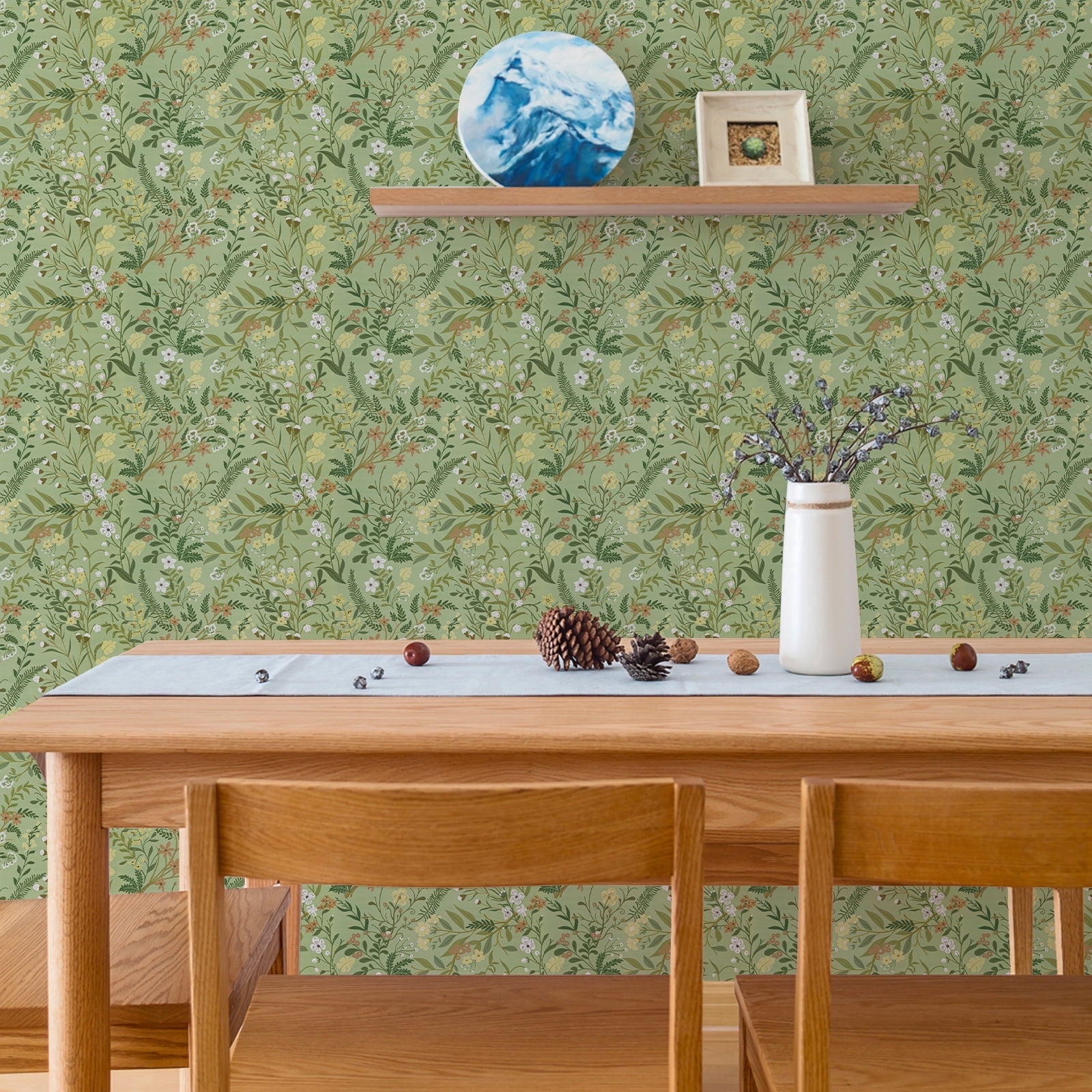 UMIGGEE 17.7" x 393" Green Floral Wallpaper Peel and Stick Floral Green Wall Paper Self Adhesive Flower Wallpaper Contact Paper Home Decor Wall Covering Old Furniture Renovation