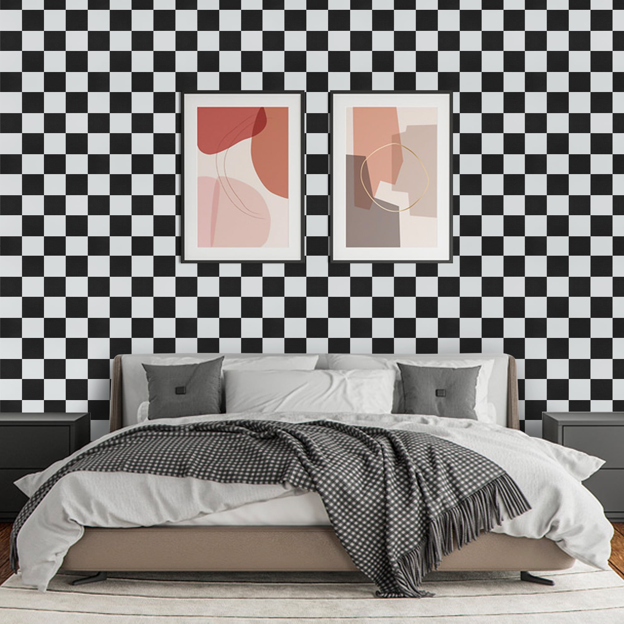 UMIGGEE 23.6-in x 118-in Black and White Checkered Pattern Wallpaper ...
