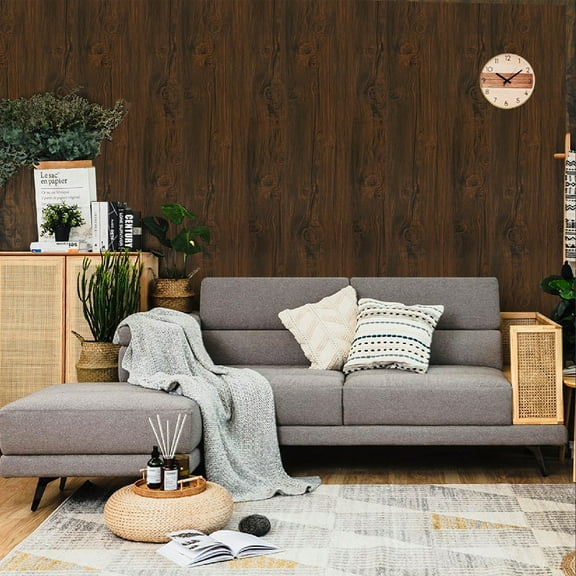 UMIGGEE 23.6-in x 196-in Dark Brown Wood Wallpaper Peel and Stick Wallpaper Oak Grain Wallpaper Removable Self Adhesive Contact Paper Rustic Wallpaper for Furniture Home Decor