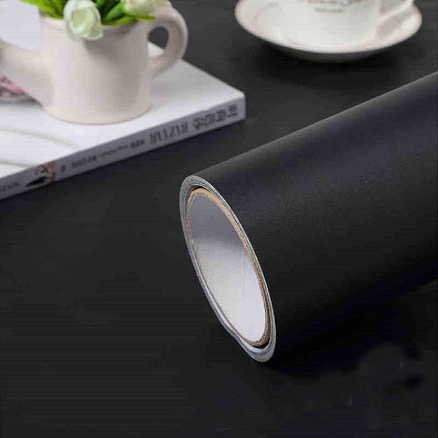 UMIGGEE 23.6"x236" Black Wallpaper Black Peel and Stick Wallpaper Soild Black Matte Textured Self Adhesive Removable Vinyl Film Contact Paper for Cabinets Countertops Wall Home Decoration Coverings
